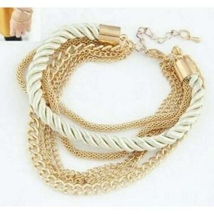 7 Layer Bracelet Rope Chain Gold, Beige Adjustable